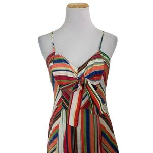 Parker Womens Striped Rainbow Rosemary Dress LinenBlend Womens 4 Sundress